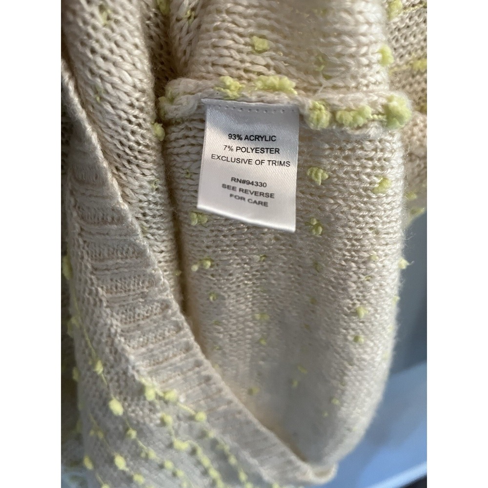 Popcorn Knit Sweater Womens Small Cream Yellow Back Zip High Low Pullover - Picture 5 of 6